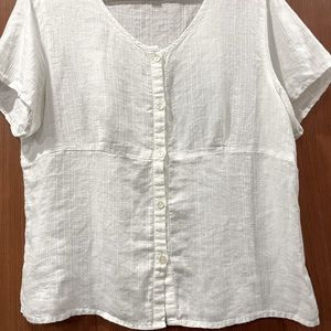 J. Jill White Linen Short Sleeve Button Up Top